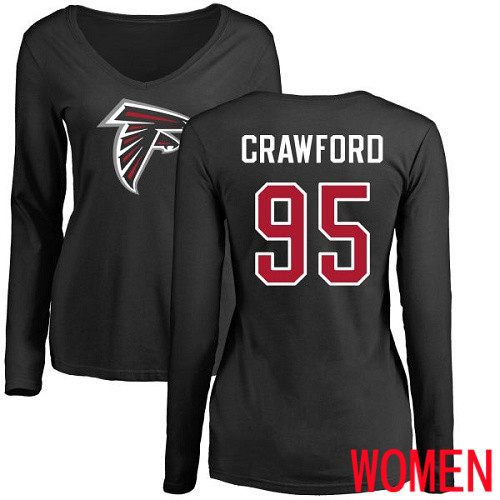 Atlanta Falcons Black Women Jack Crawford Name And Number Logo NFL Football #95 Long Sleeve T Shirt